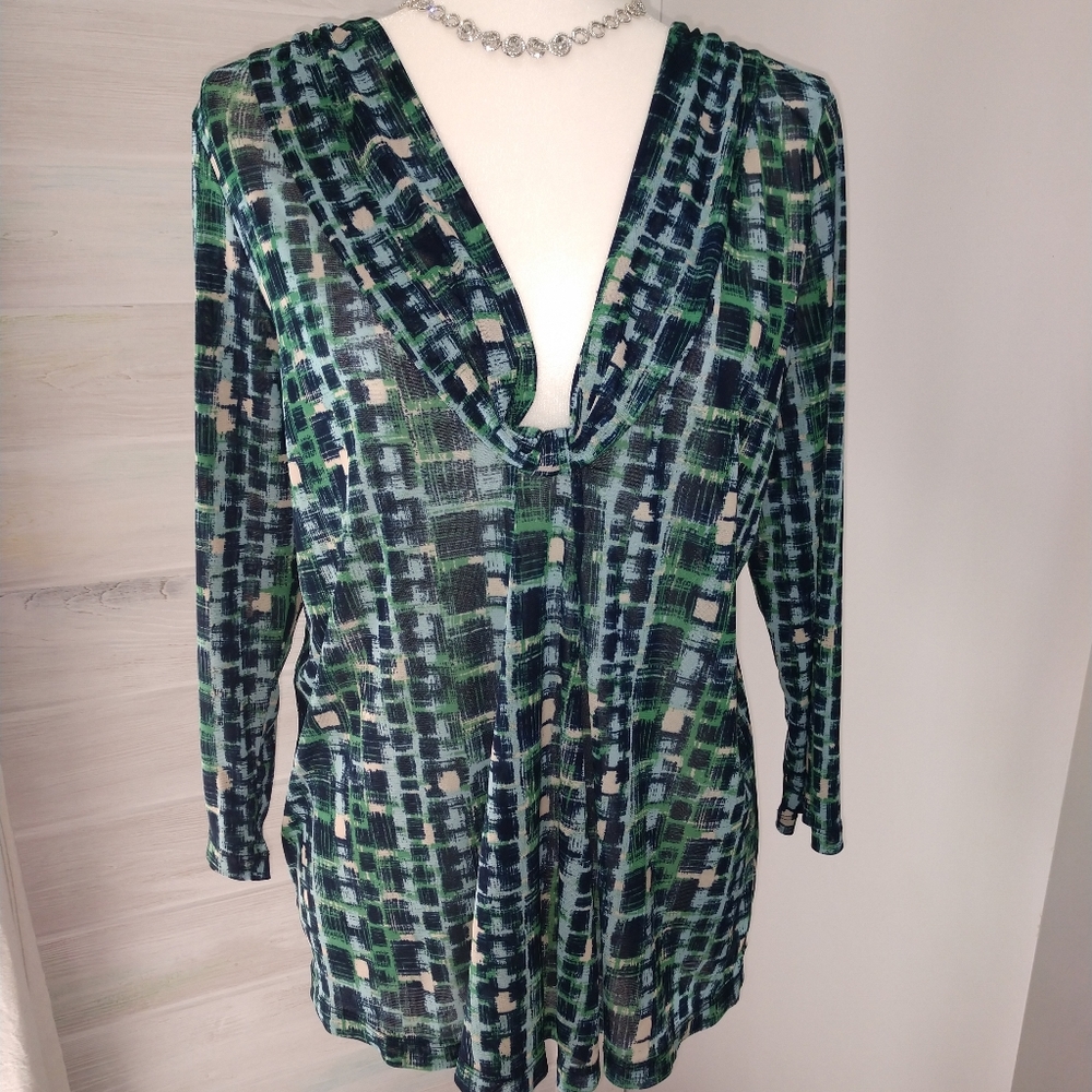 Liz claiborne L mesh blouse teal green blue cardig